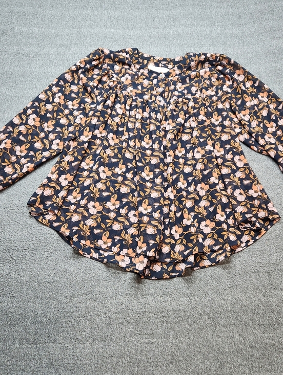 LOFT Tops - LOFT Floral Blouse Womens Small Navy Long Sleeve Flowy Top